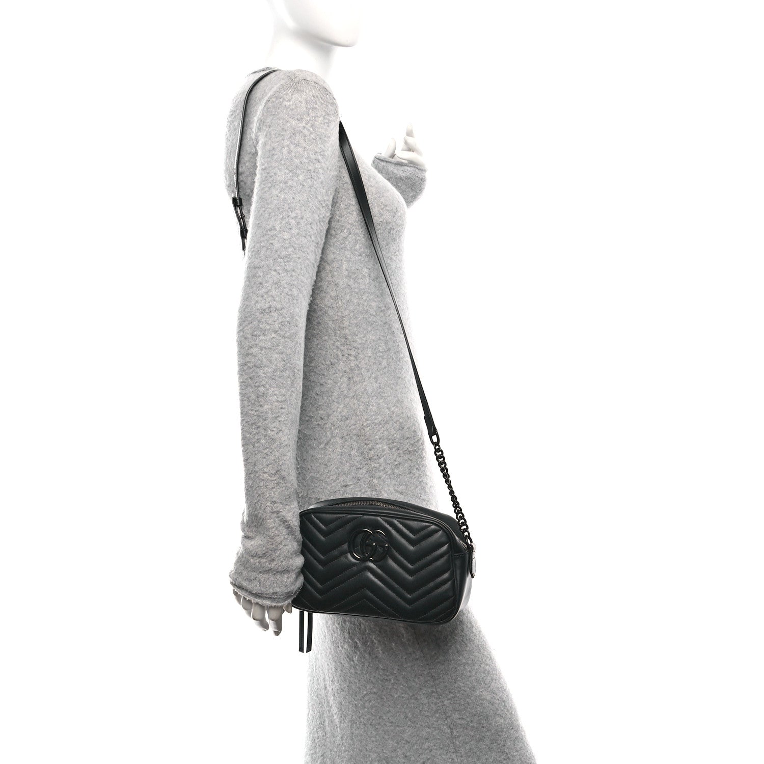 Calfskin Matelasse Monochrome Small GG Marmont Chain Shoulder Bag Black