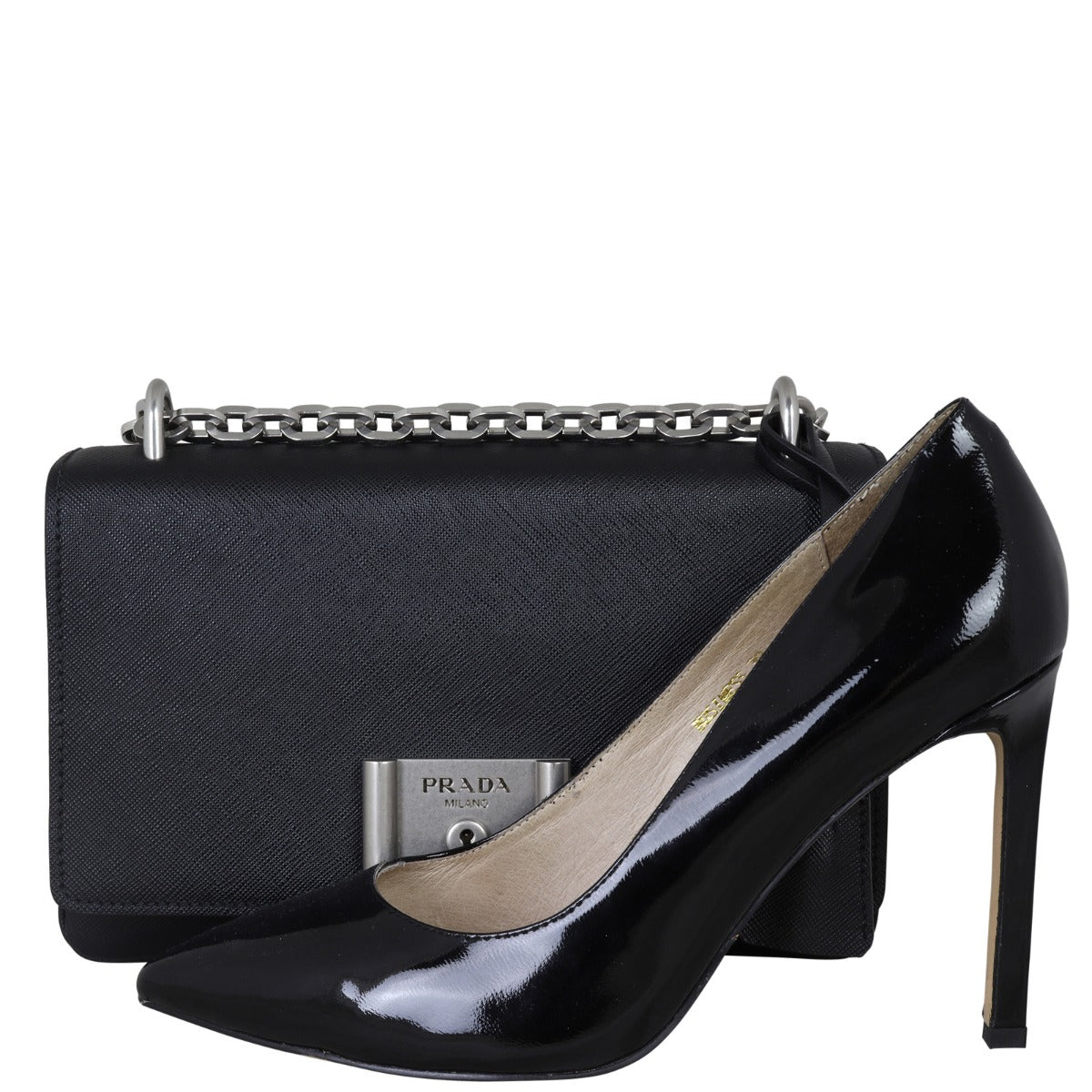 Prada Saffiano Lux Chain Lock Flap Bag