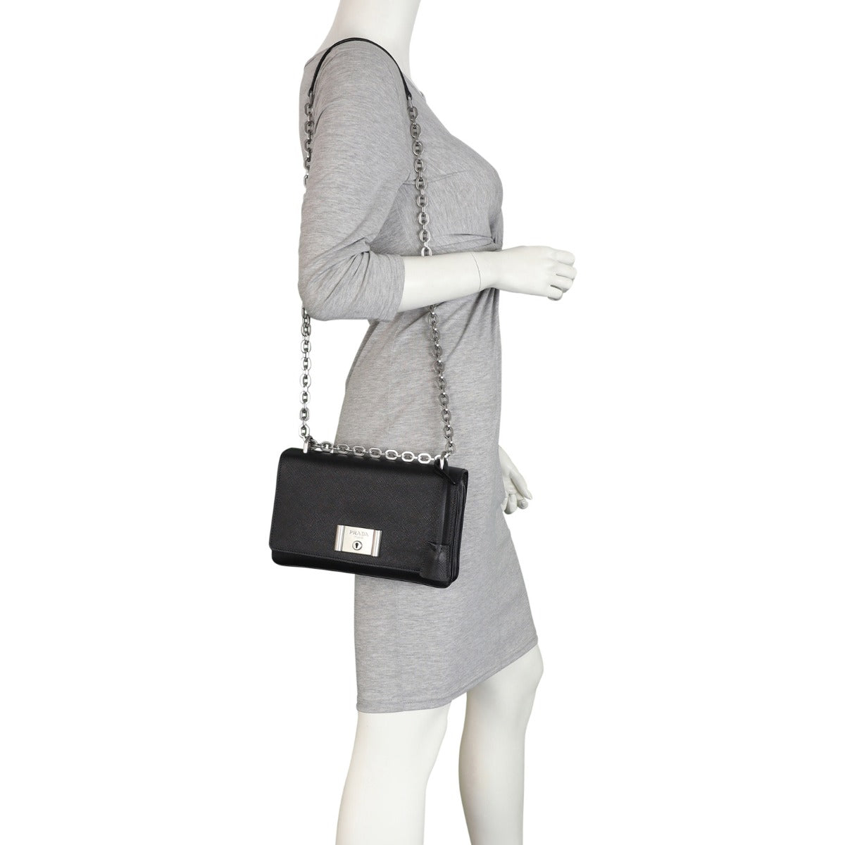 Prada Saffiano Lux Chain Lock Flap Bag