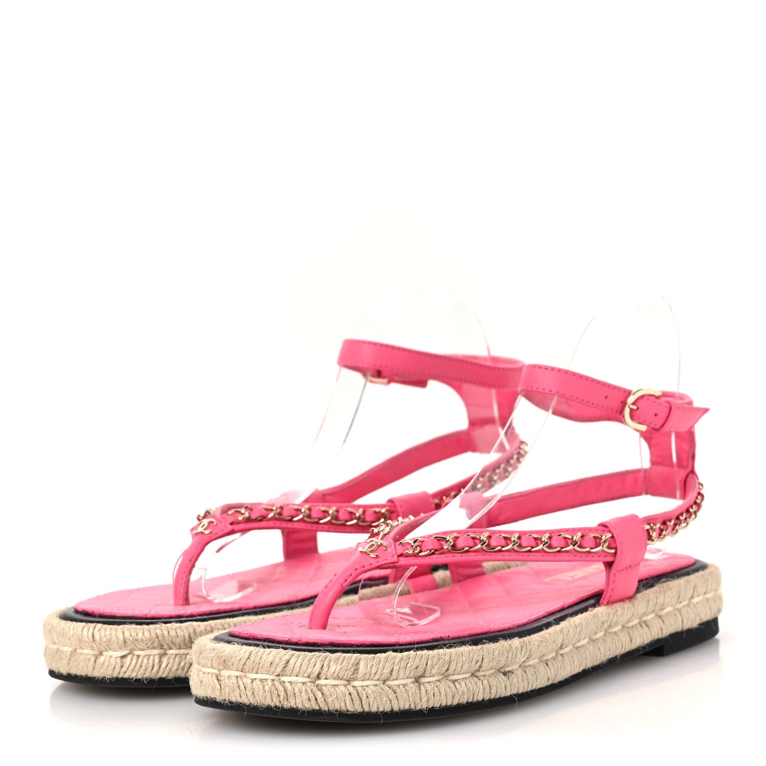 Lambskin Chain CC Thong Espadrille Sandals 39 Pink