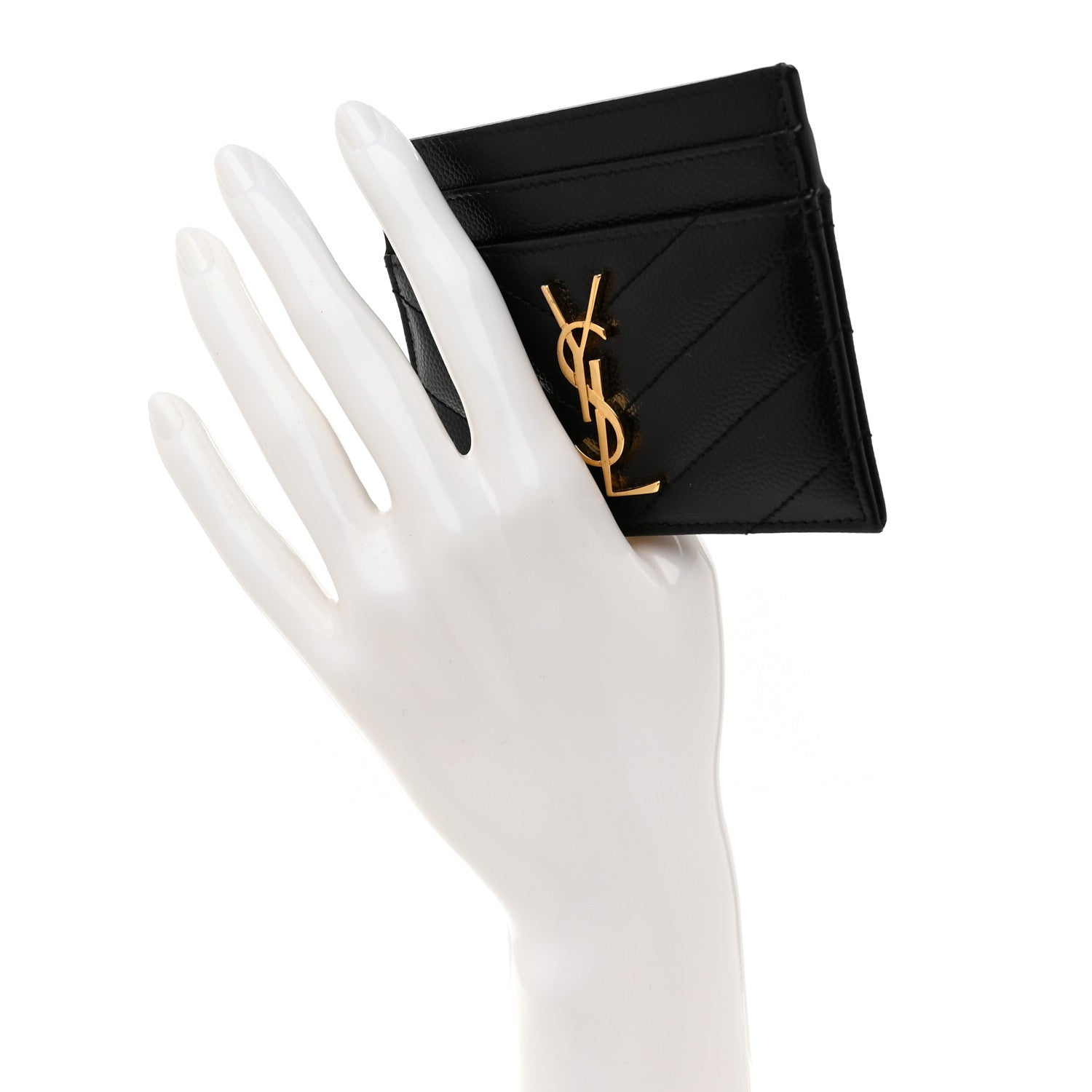 Grain De Poudre Matelasse Chevron Monogram Credit Card Case Black