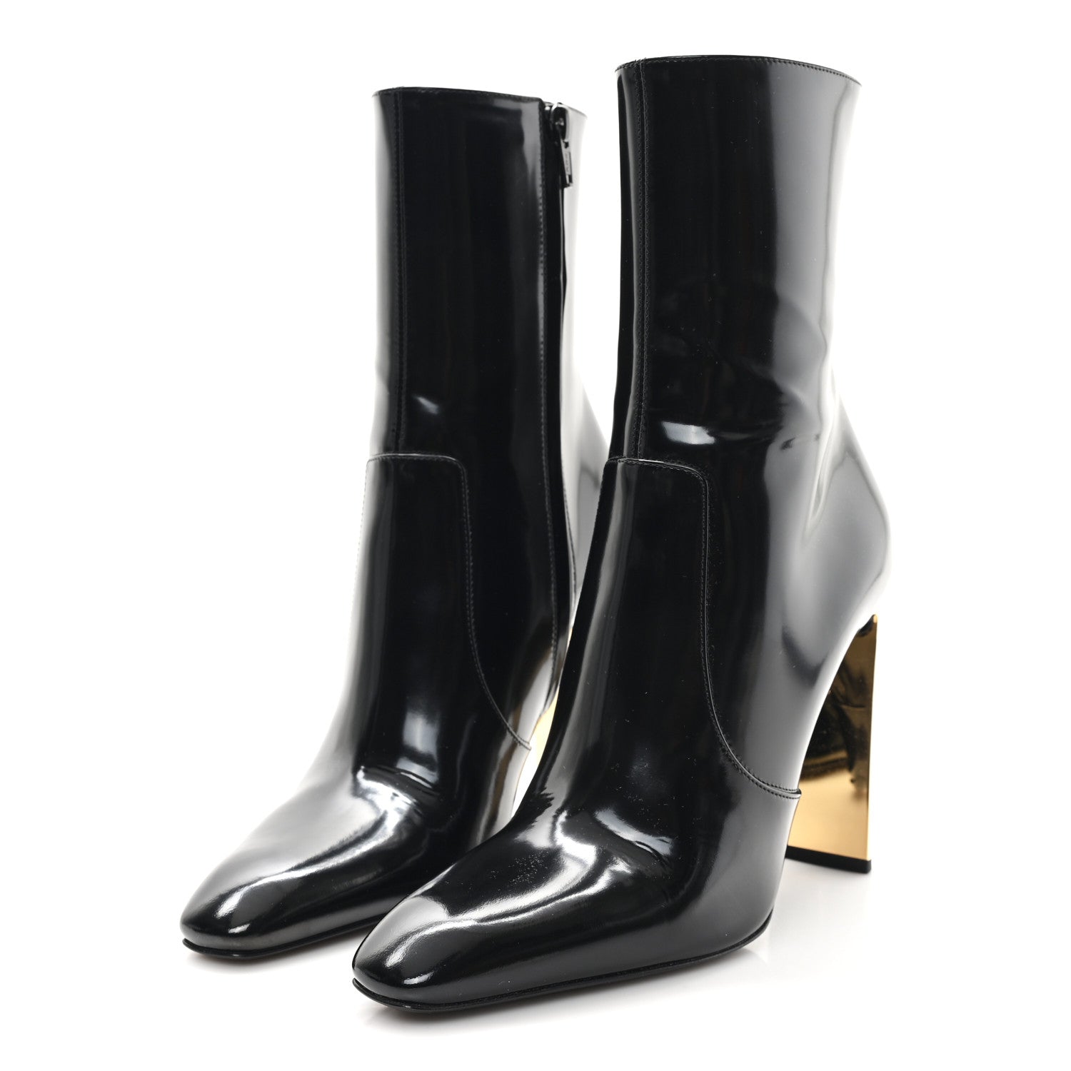 Patent Marilyn Ankle Zip Boot 38 Black Gold