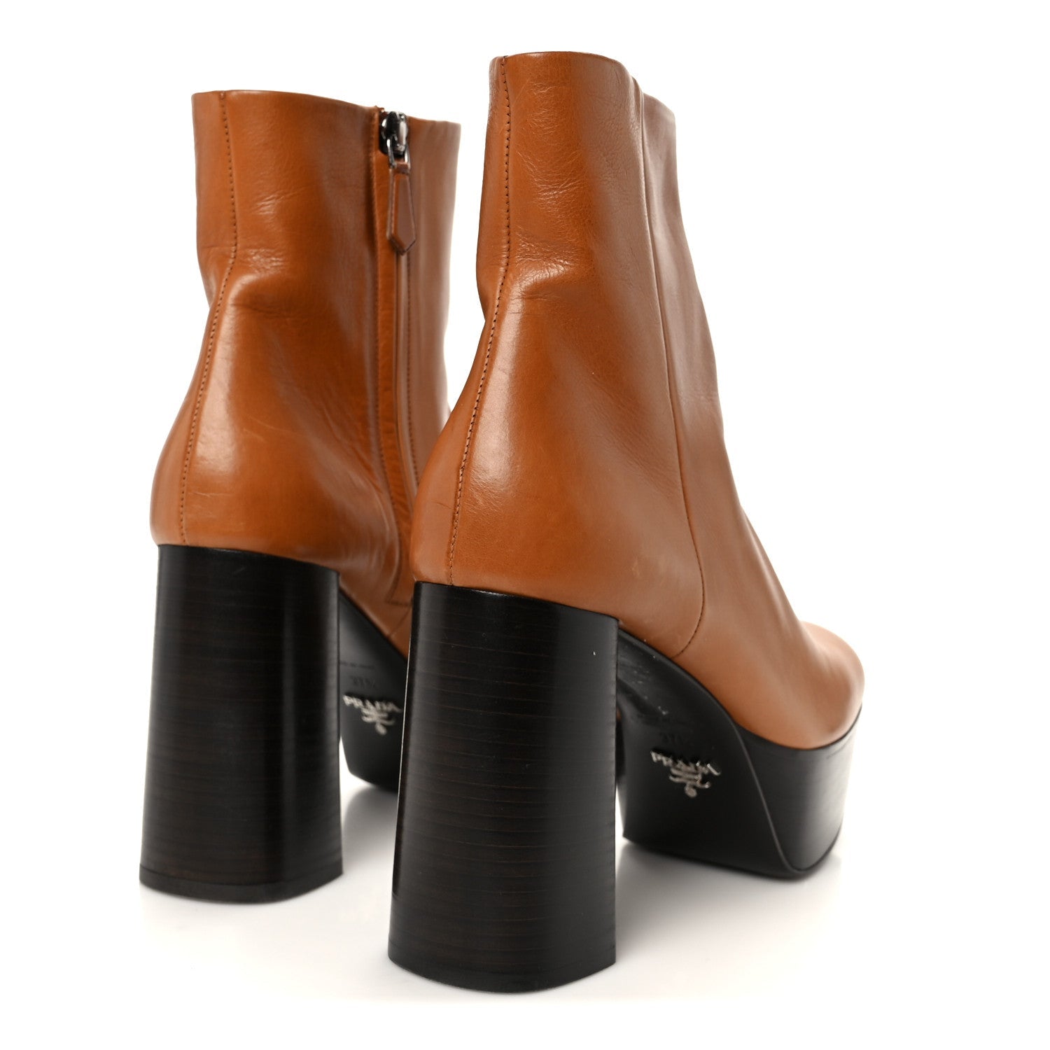 Vitello Platform Ankle Booties 37.5 Cognac