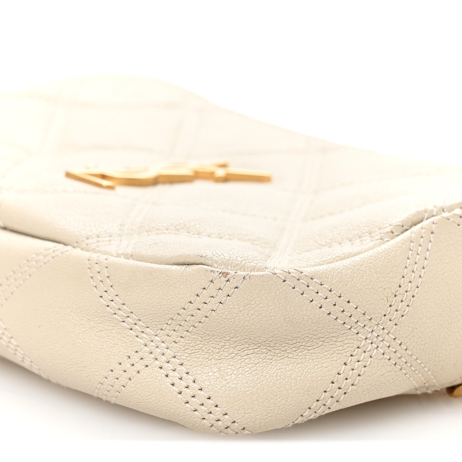 Grained Lambskin Quilted Mini Becky Double Zip Bag Vintage White