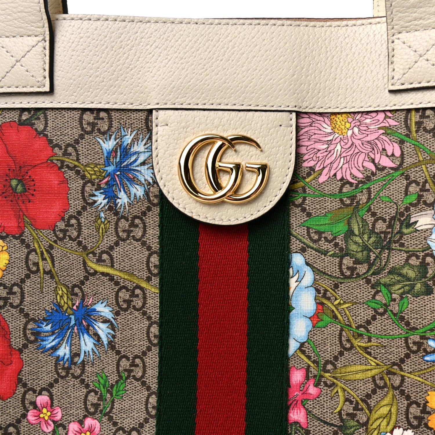 GG Supreme Monogram Flora Web Ophidia Vertical Shopping Tote White