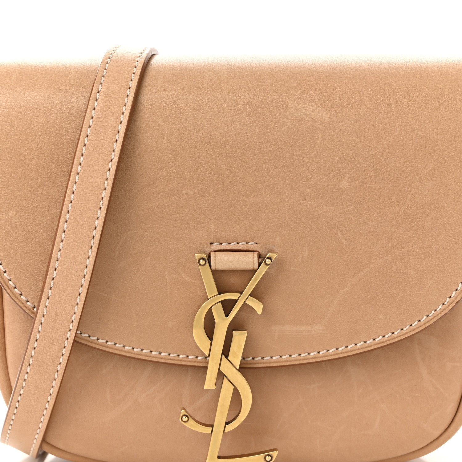 Smooth Vintage Calfskin Small Kaia Satchel Brown Gold