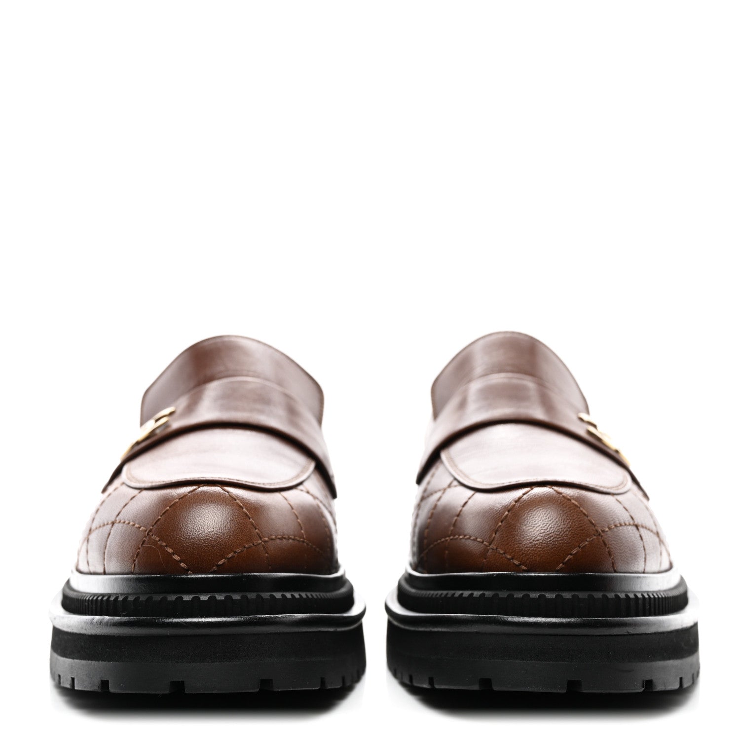 Calfskin Quilted CC Mocassin Loafers 42 Brown