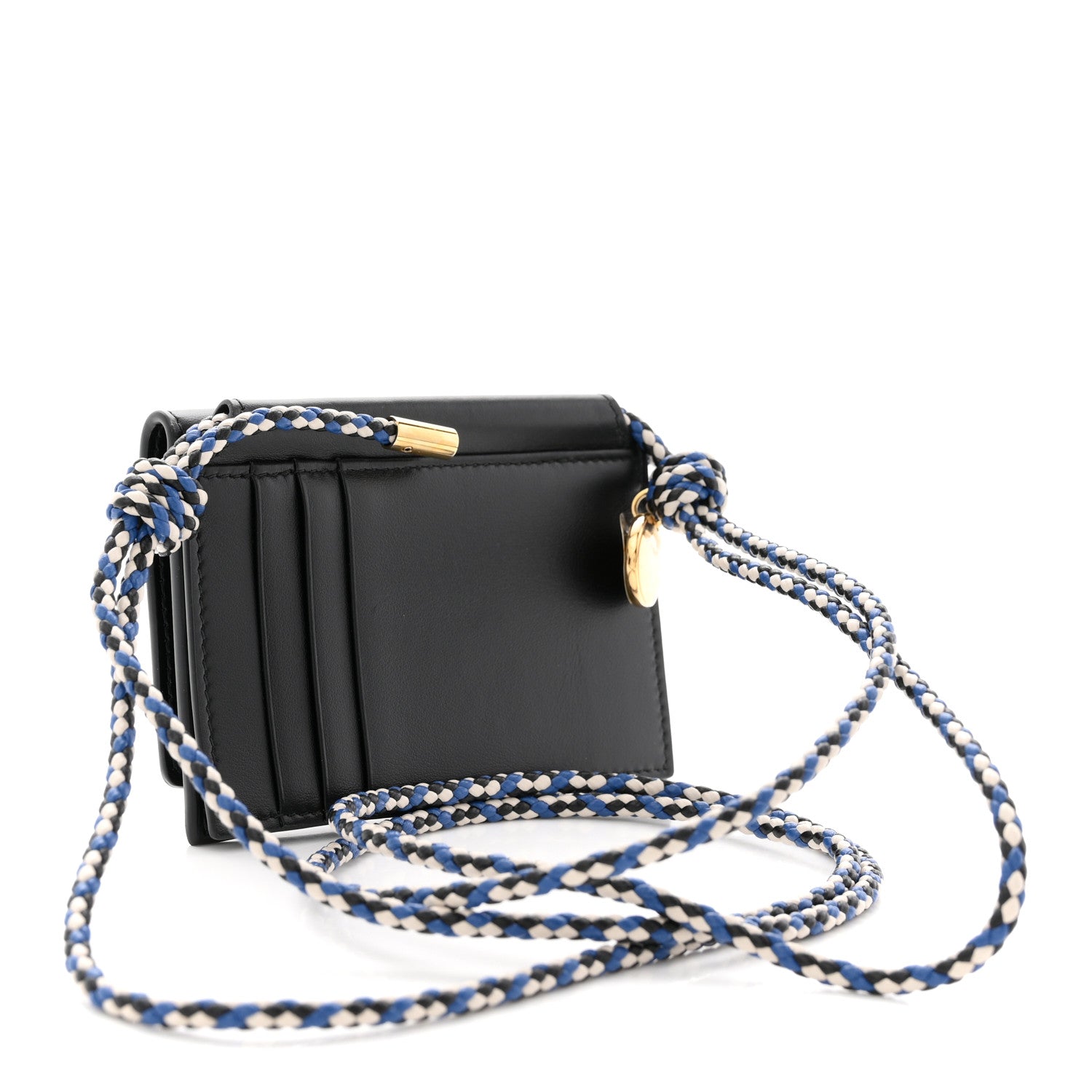 Vitello Card Holder With Braided Strap Black