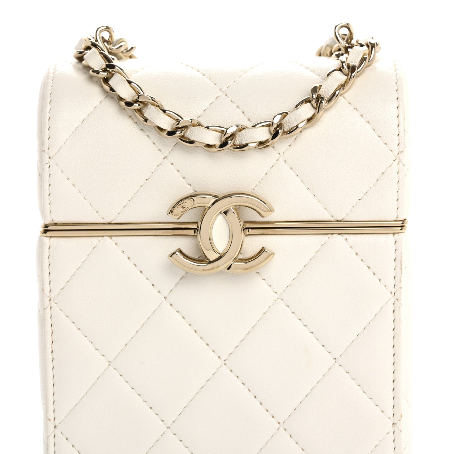 Lambskin Quilted Small Box With Chain White