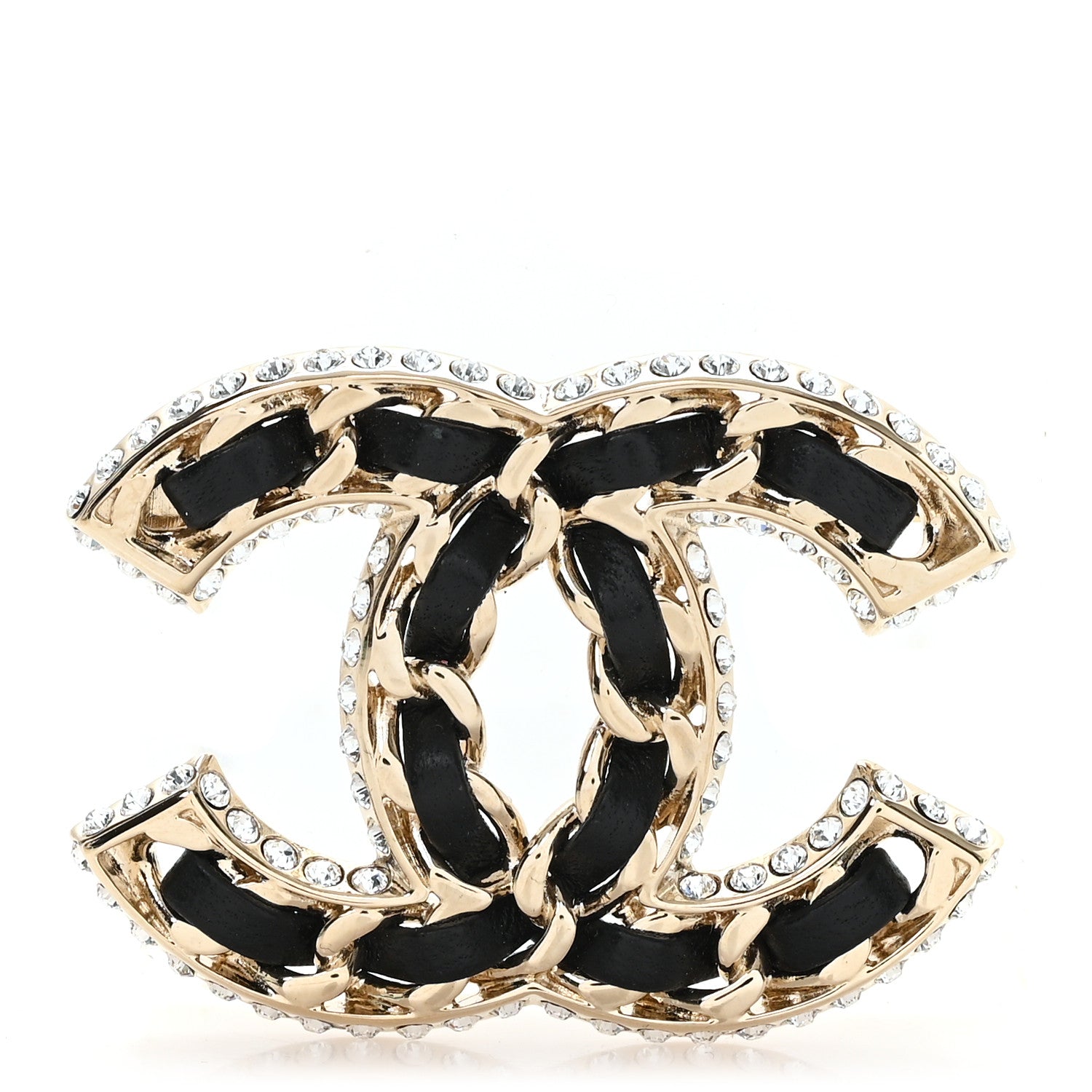Lambskin Crystal CC Chain Brooch Black Gold