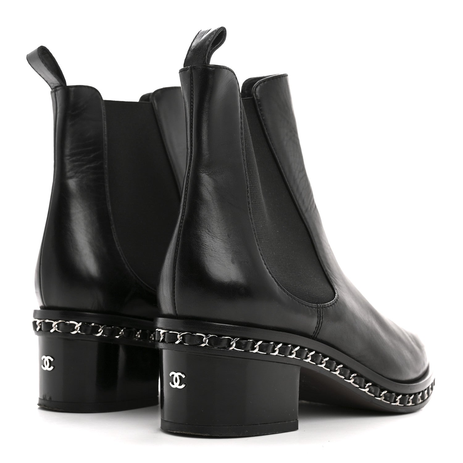 Calfskin Chain Around Chelsea Boots 39.5 Black