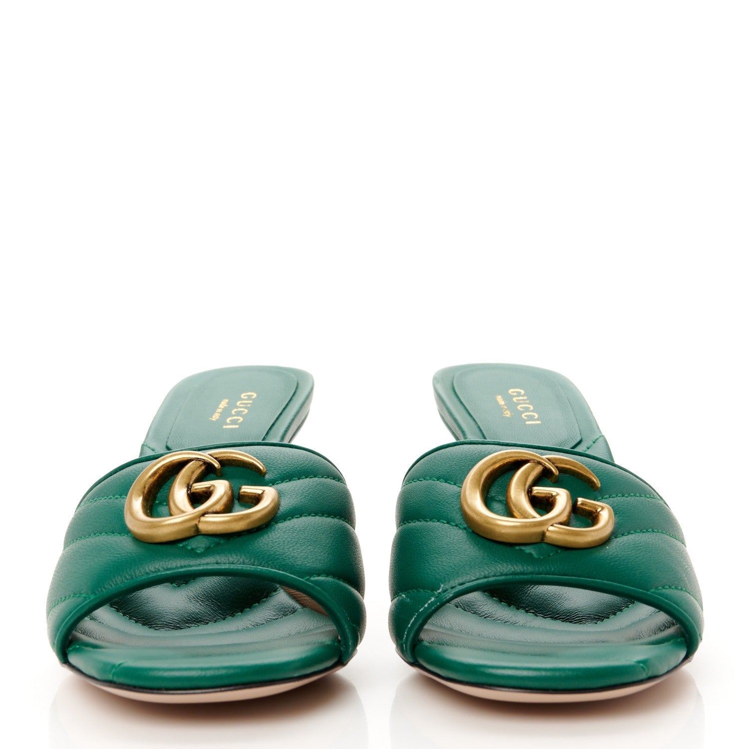 Nappa Matelasse GG Marmont 75mm Slide Sandals 35 Emerald