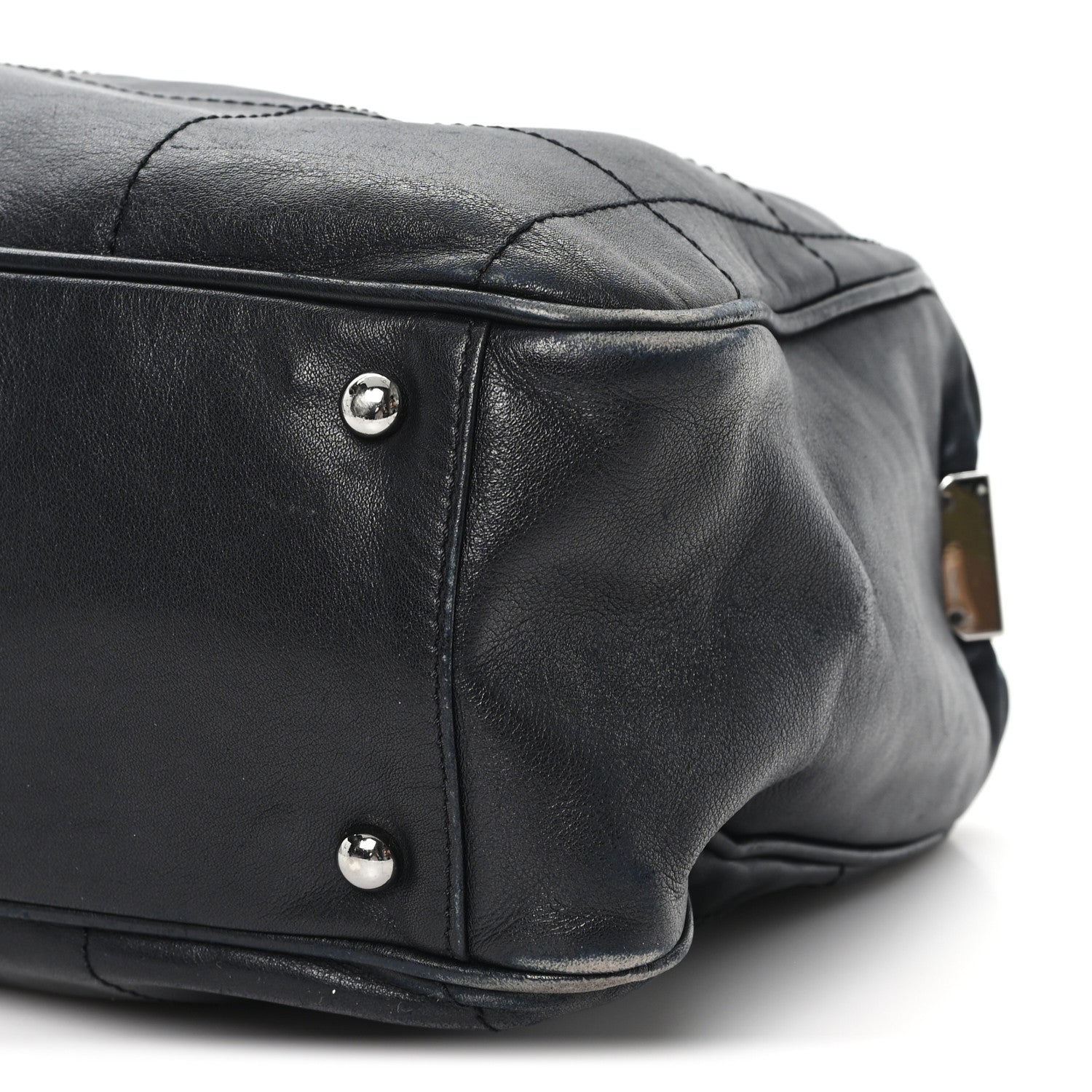 Lambskin Square Stitched Large Tote  Black