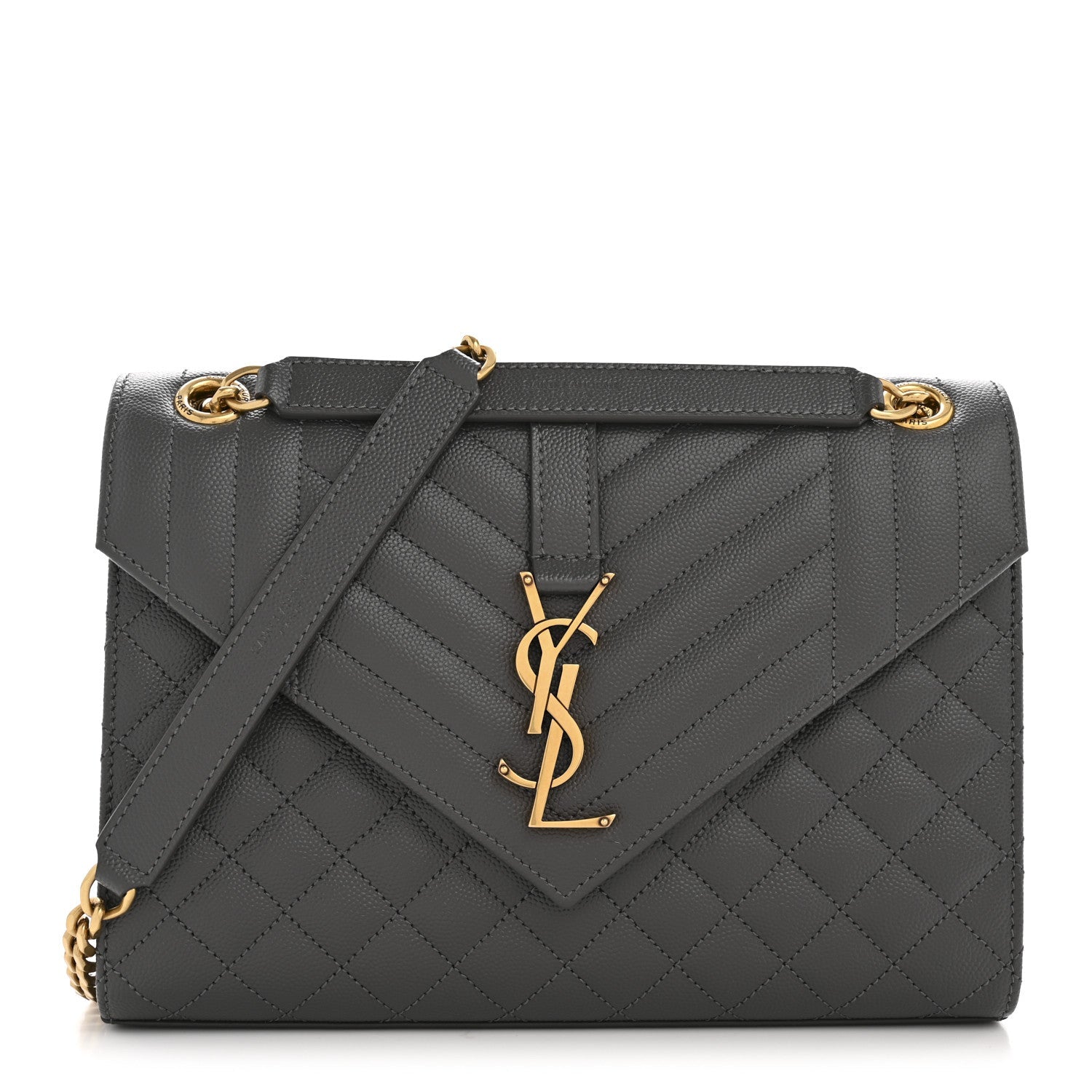 Grain De Poudre Textured Mixed Matelasse Medium Triquilt Monogram Satchel Storm