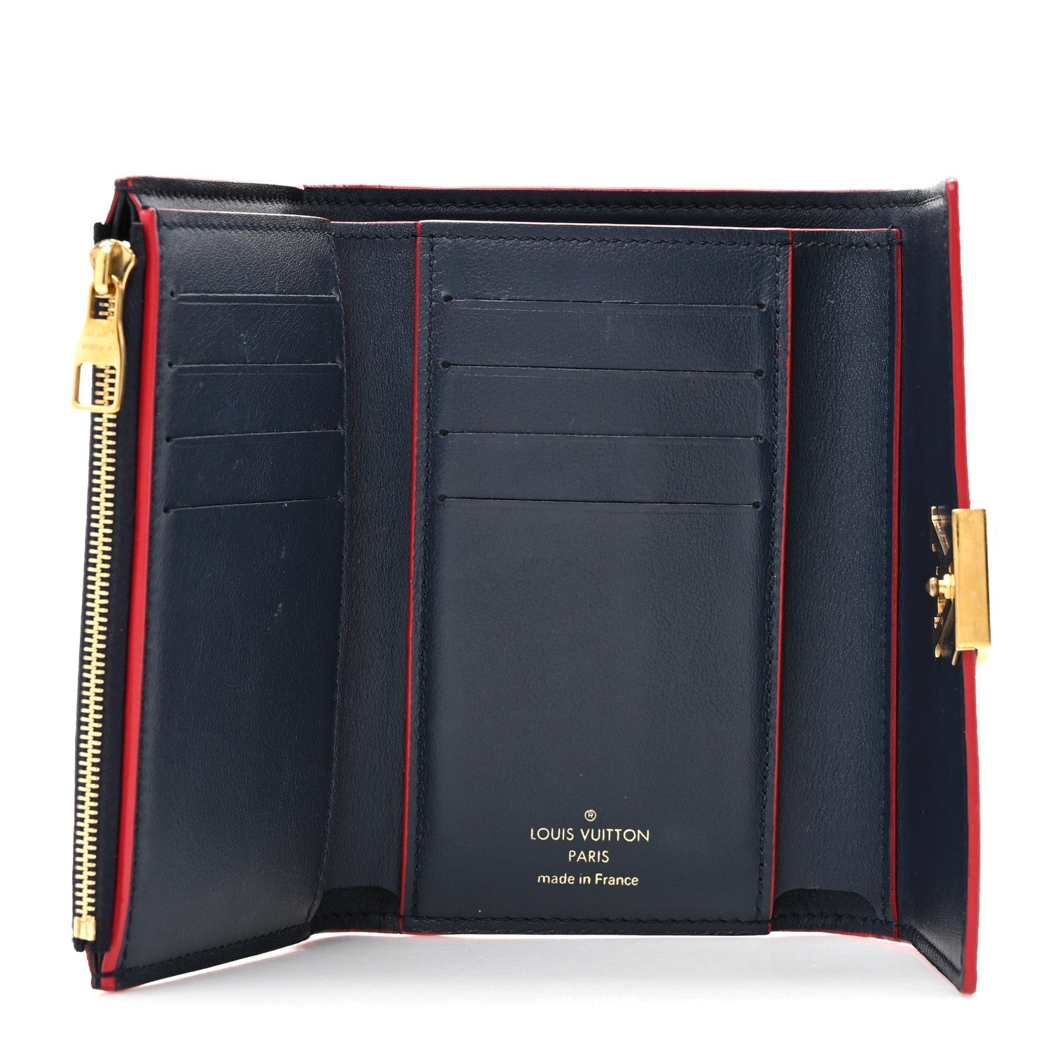 Taurillon Capucines Compact Wallet Marine Rouge