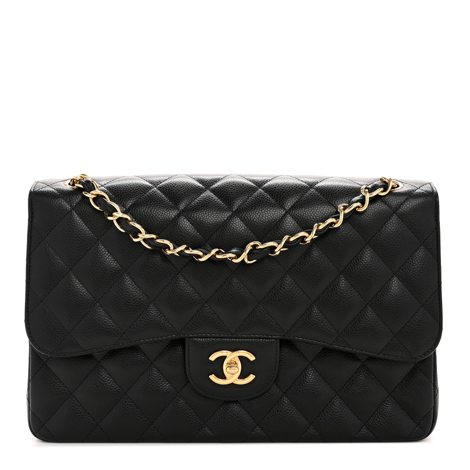 Caviar Quilted Jumbo Double Flap Black