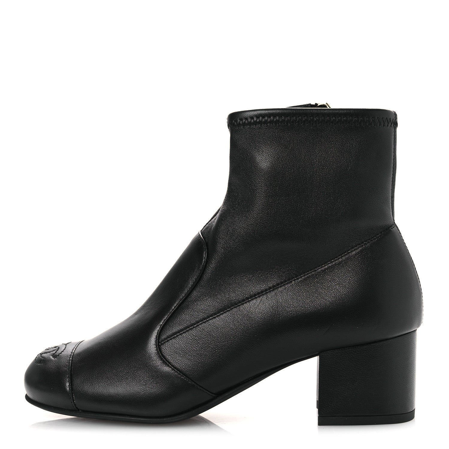 Stretch Lambskin Cap Toe CC Short Boots 36.5 Black