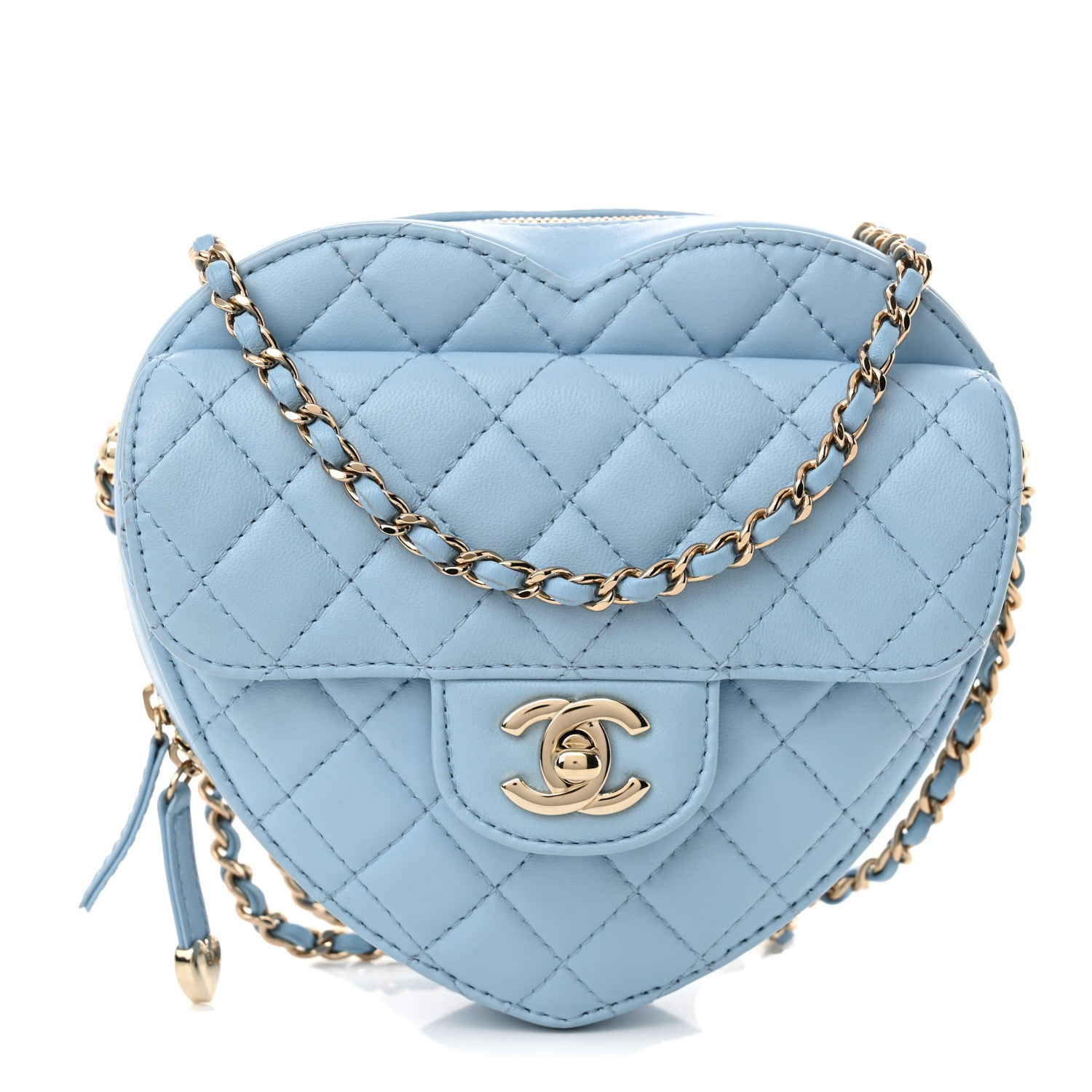Lambskin Quilted CC In Love Heart Bag Light Blue