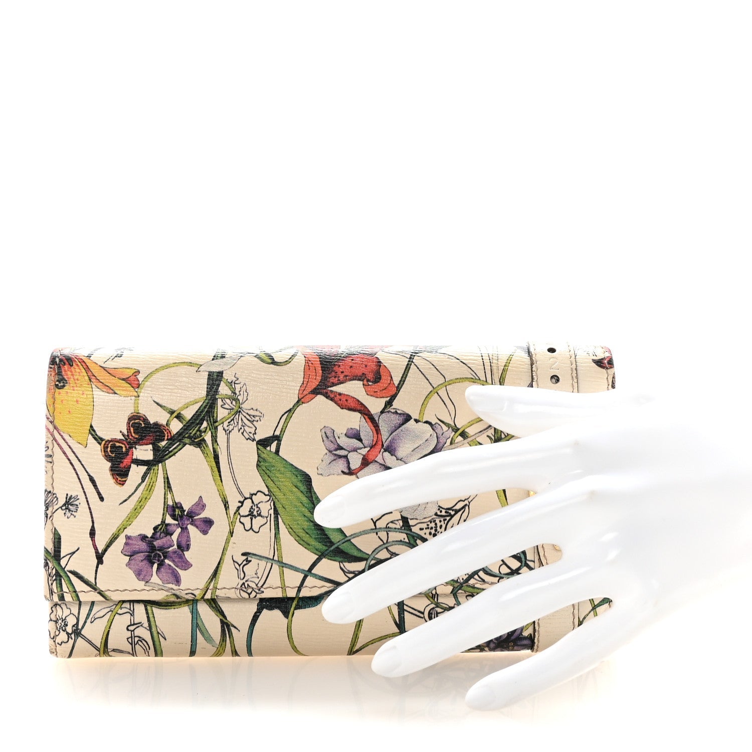 Calfskin Flora Nice Wallet White