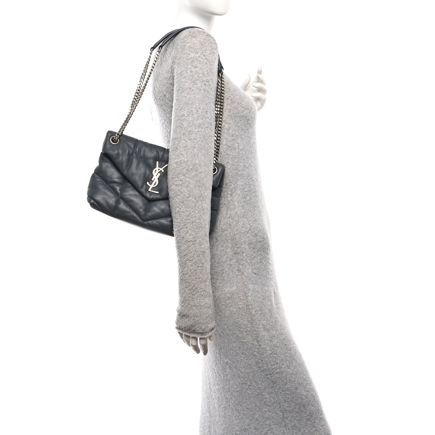 Lambskin Quilted Small Loulou Puffer Monogram Chain Satchel Storm