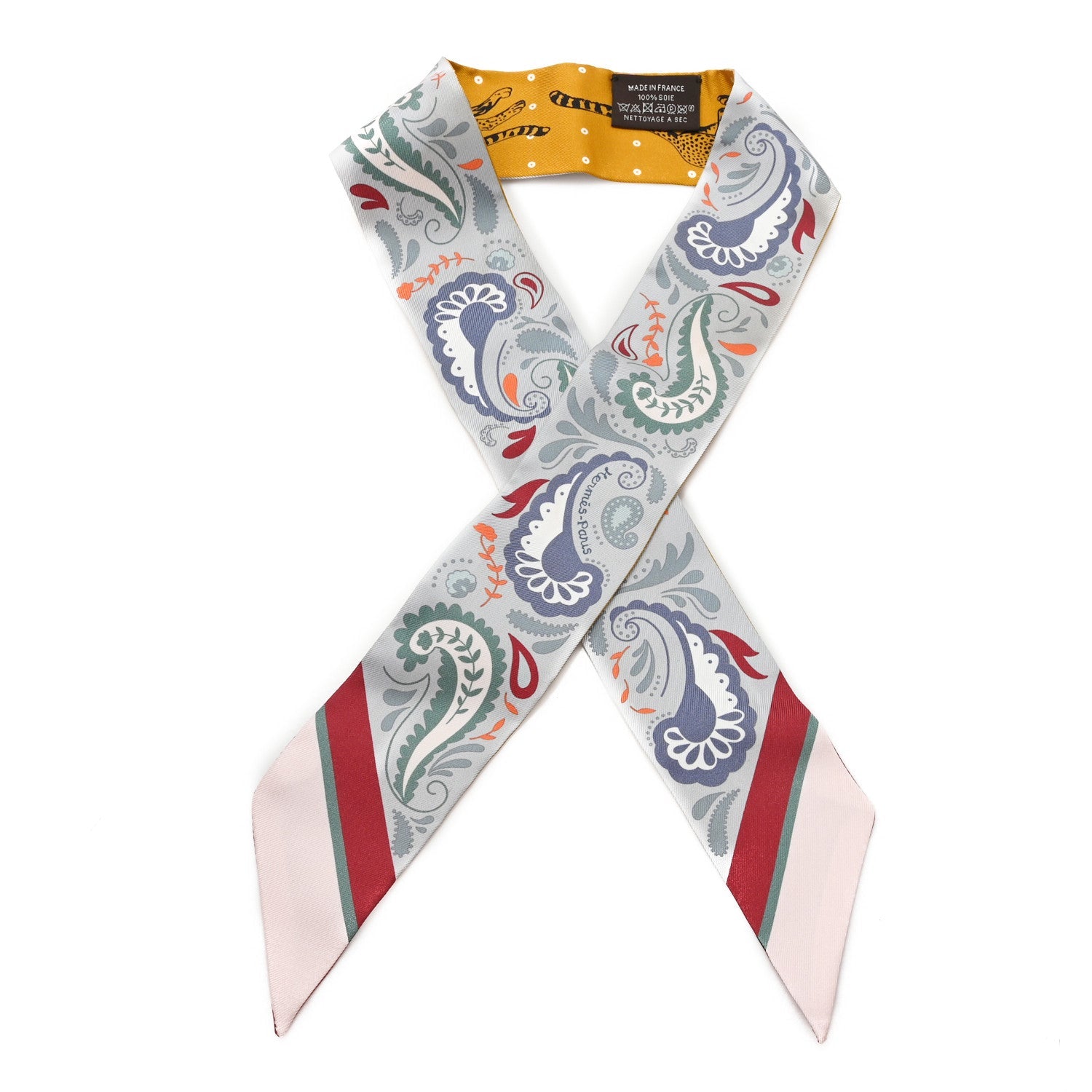 Silk Guepards Bandana Twilly Gris Perle Rouge H