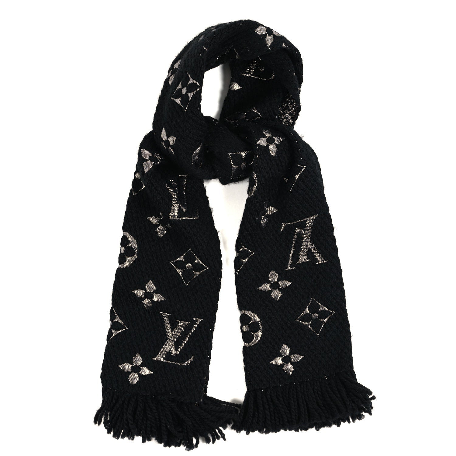 Wool Silk Logomania Shine Scarf Black