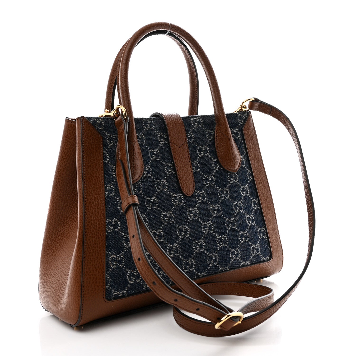 New Denim GG Monogram Dollar Calfskin Medium Jackie 1961 Tote Blue Tea Cuir Epilog