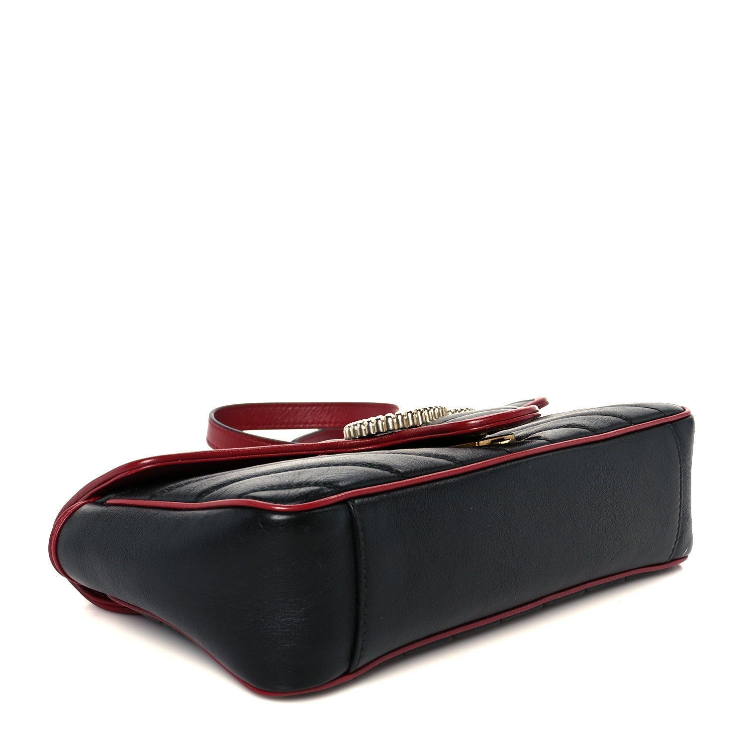 Vintage Effect Calfskin Matelasse Diagonal Small Torchon GG Marmont Shoulder Bag Black Romantic Cherry