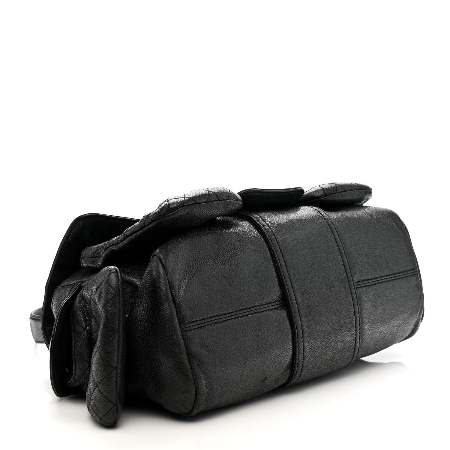 Glazed Caviar Large Coco Rider Flap Hobo Black