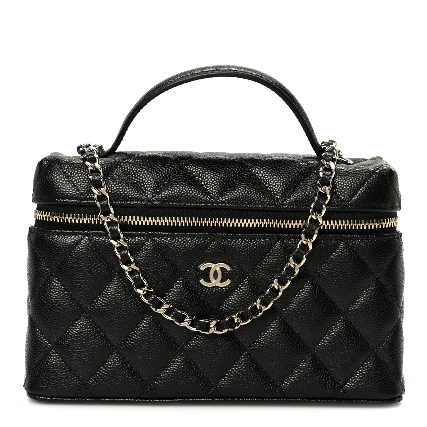 Caviar Quilted Top Handle Slim Vanity With Chain Black