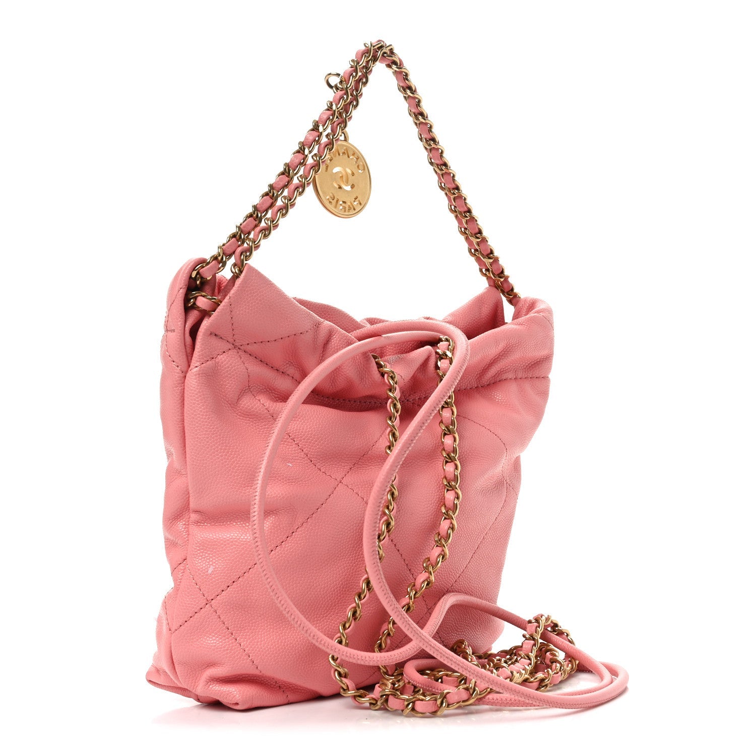 Shiny Caviar Quilted Mini Chanel 22 Coral