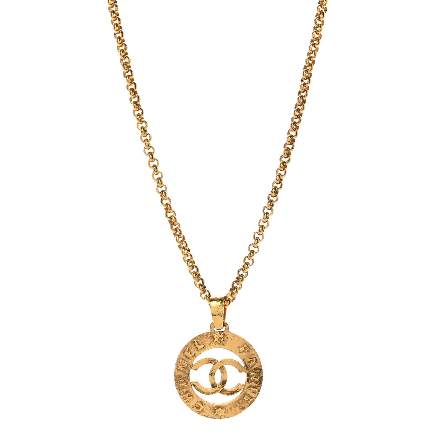 CC Chain Pendant Long Necklace Gold