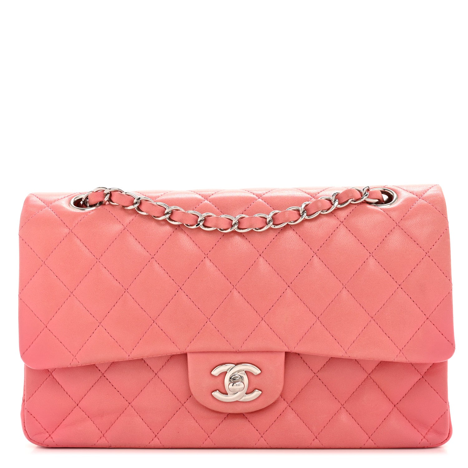 Lambskin Quilted Medium Double Flap Pink