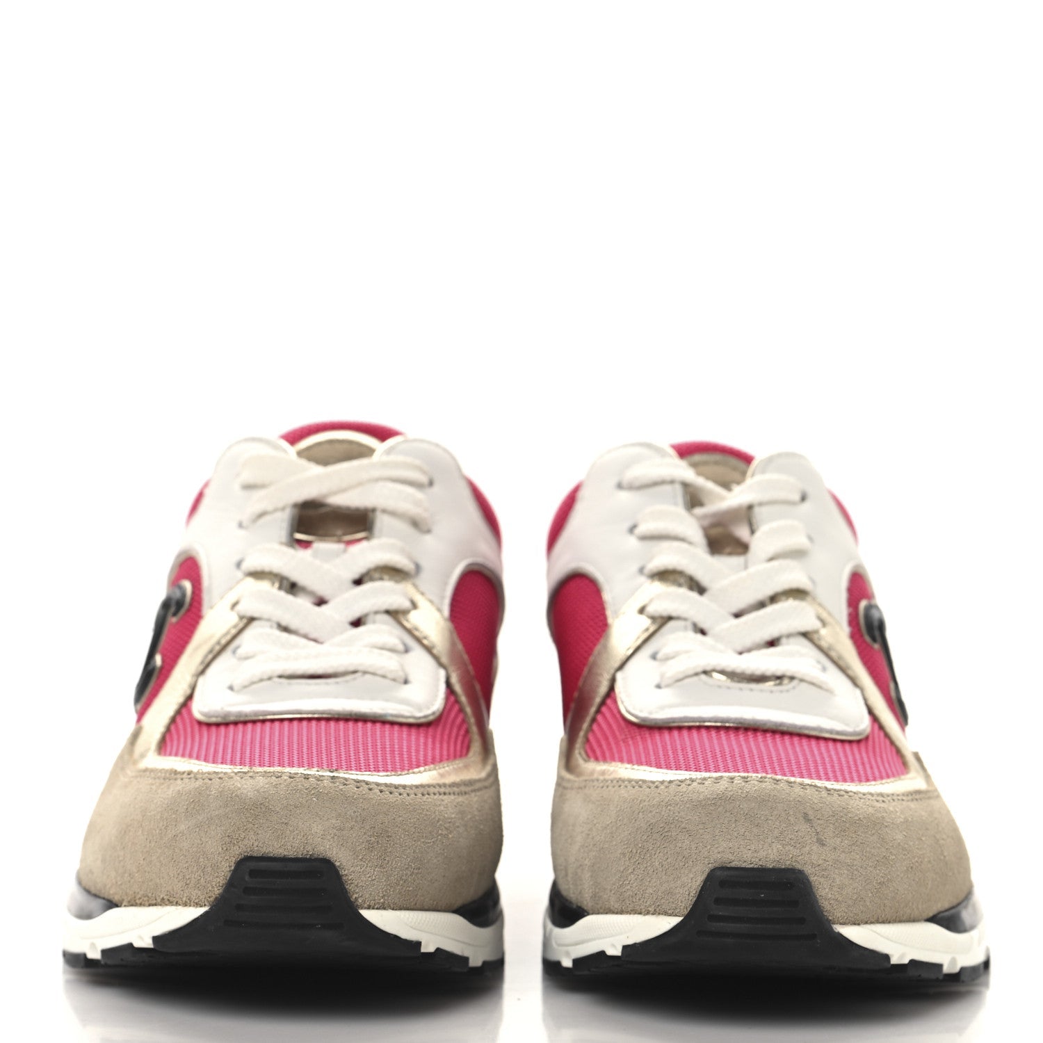 Mesh Suede Metallic Calfskin Womens CC Sneakers 39 White Pink Beige Gold