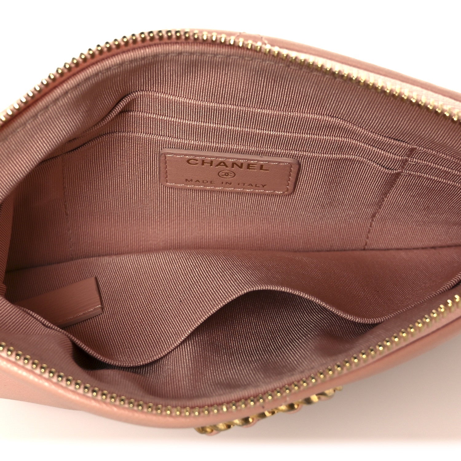 Shiny Goatskin Quilted Small Chanel 19 Pouch Pink