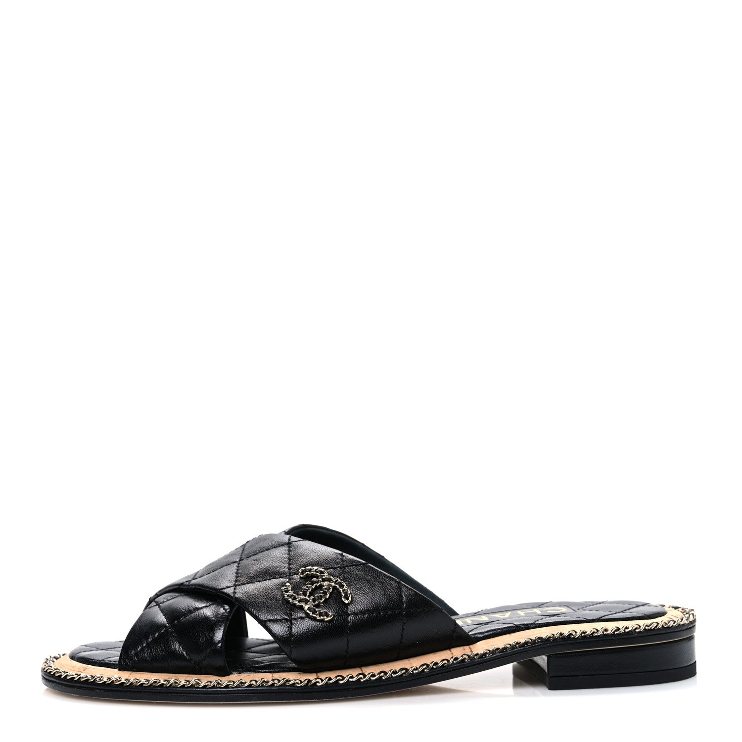 Lambskin Quilted Chain CC Sandals 36 Black