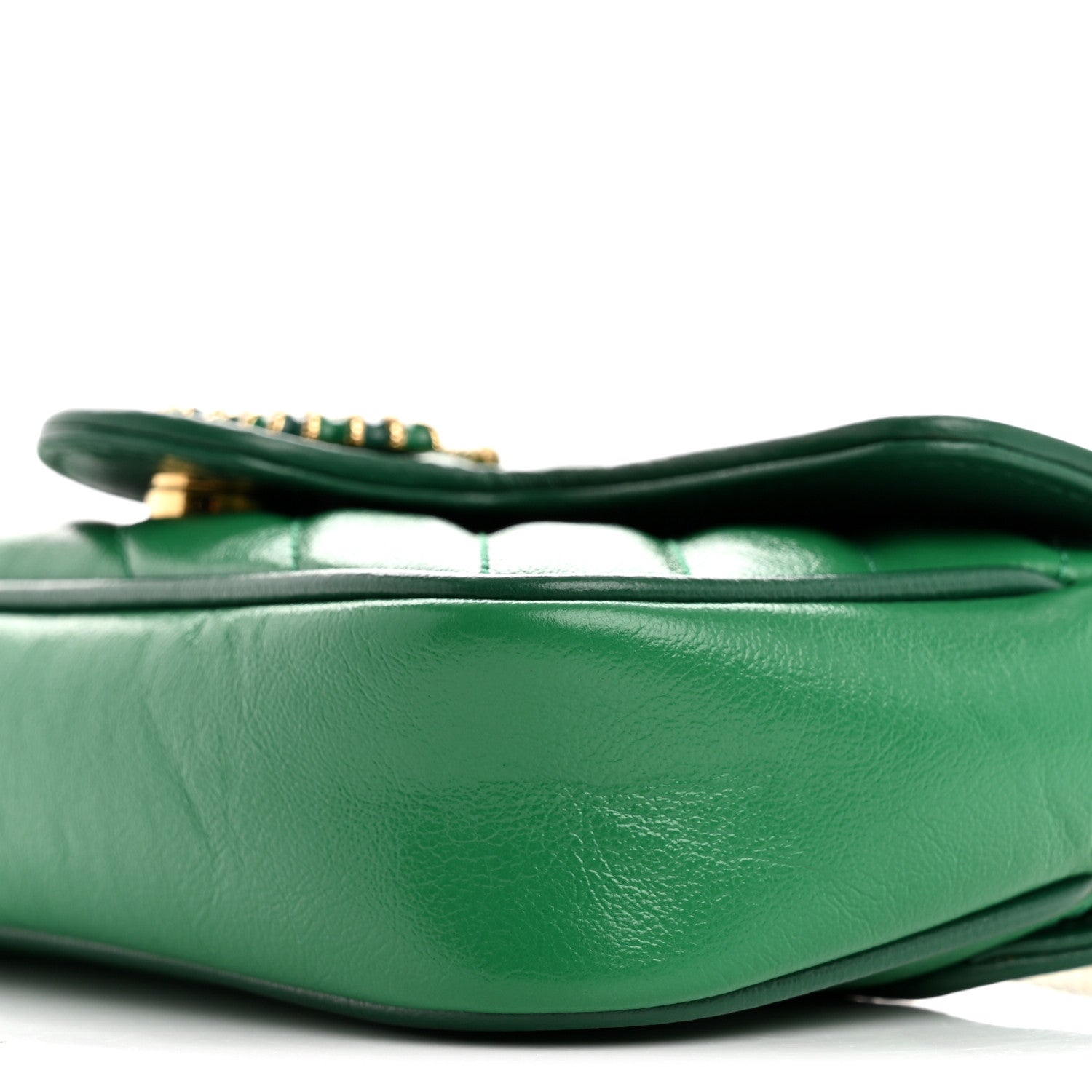 Azalea Calfskin Enamel Matelasse Diagonal Super Mini Torchon GG Marmont Shoulder Bag New Shamarock Emerald