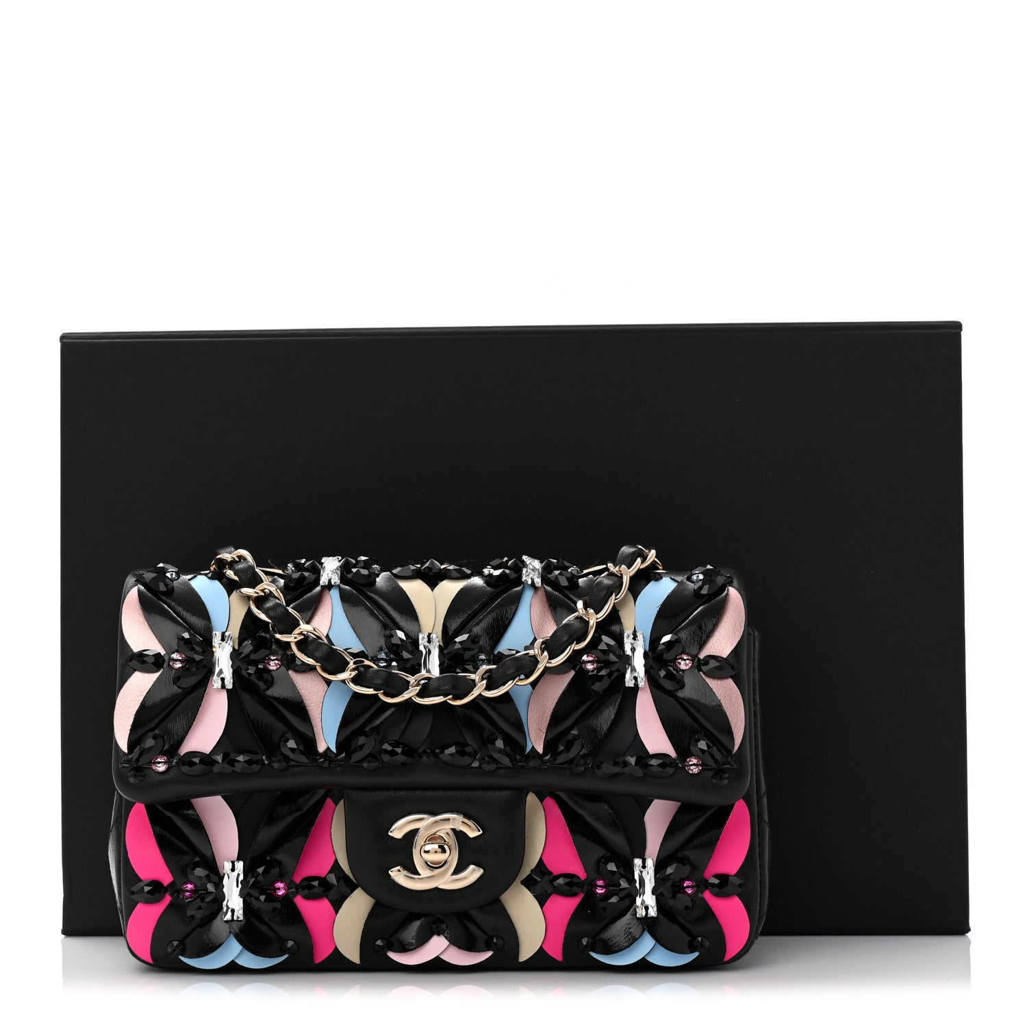Lambskin Crystal Mini Rectangular Flap Black Multicolor