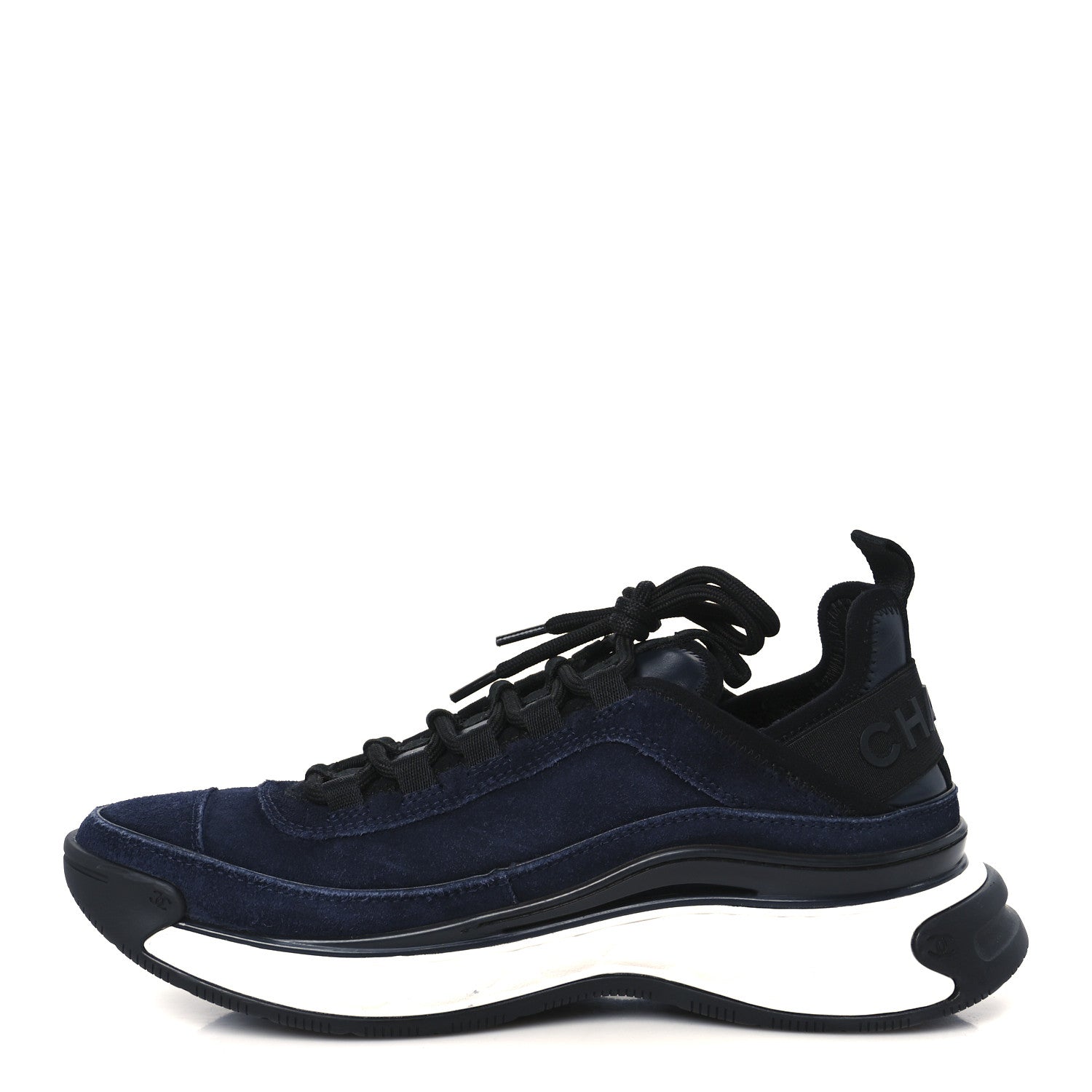 Suede Calfskin Nylon Grosgrain CC Sneakers 38  Navy Blue