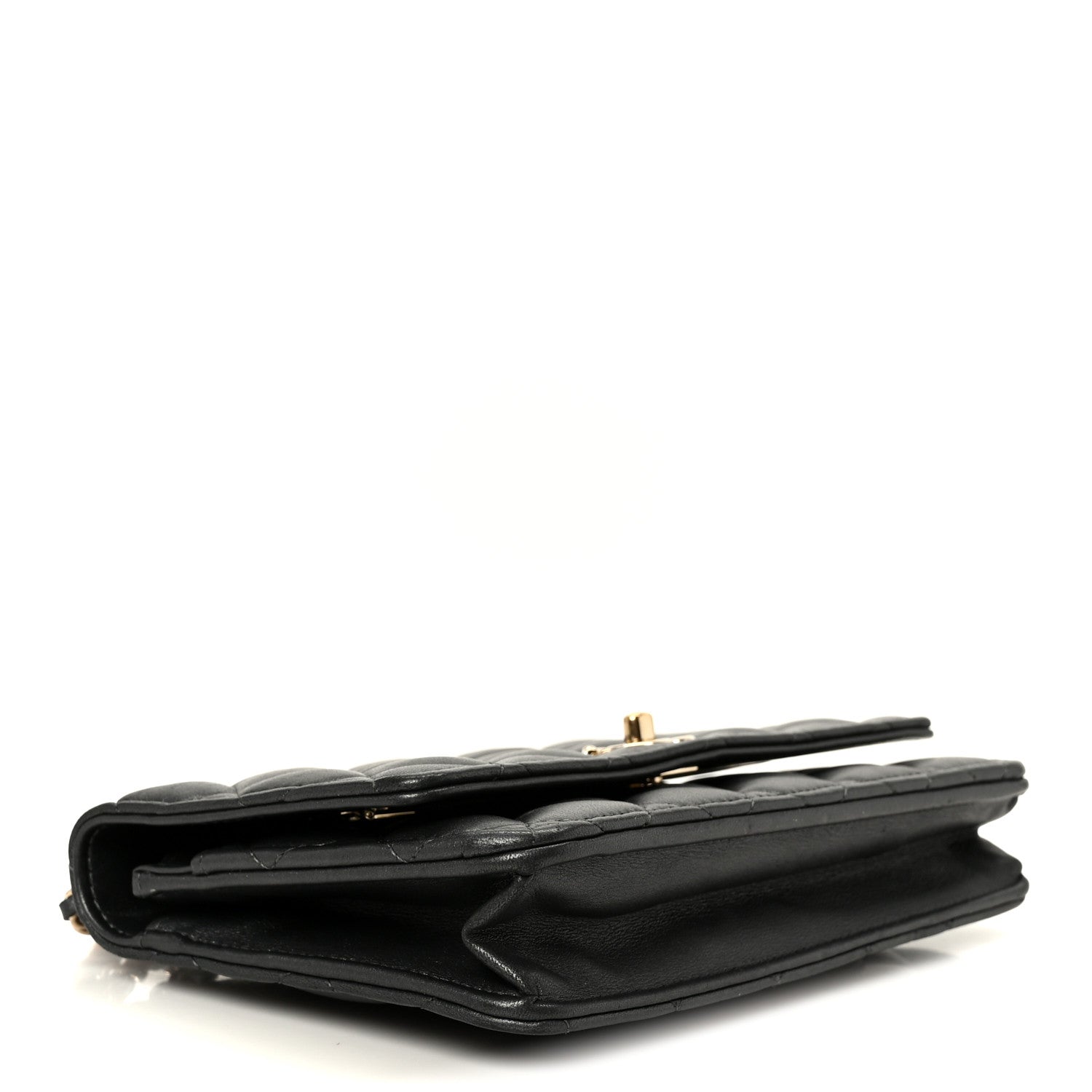 Pearly Lambskin Quilted Charms Wallet On Chain WOC Black