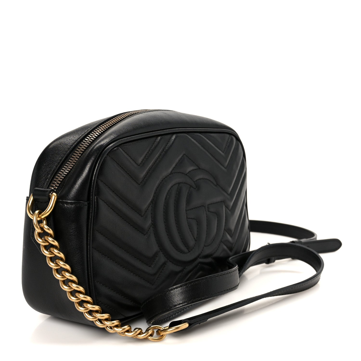 Calfskin Matelasse Small GG Marmont Chain Shoulder Bag Black