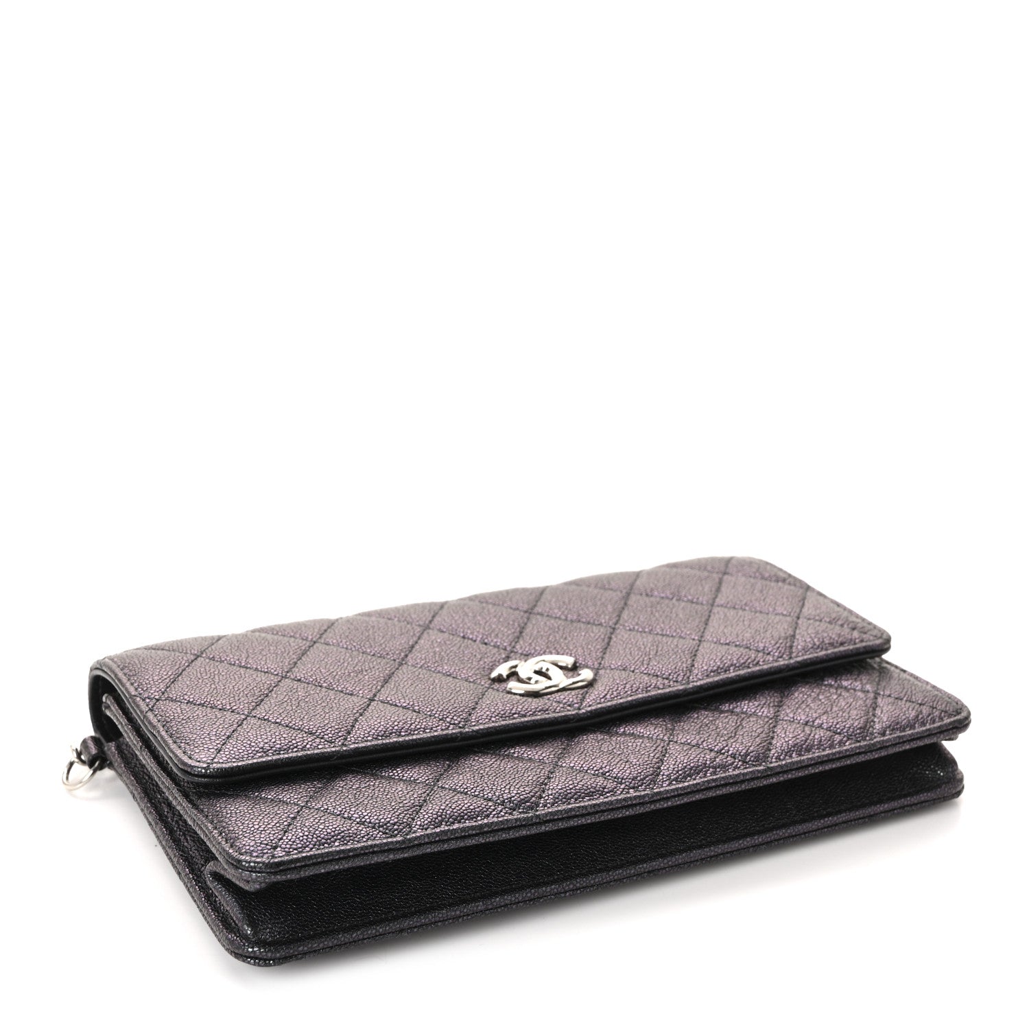 Iridescent Caviar Quilted Classic Pouch Clutch Black