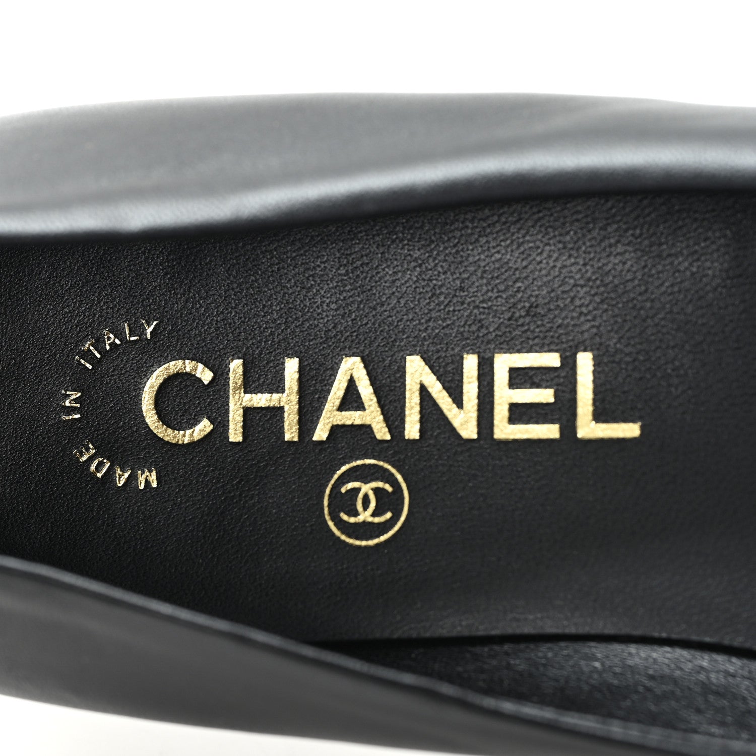 Lambskin Cap Toe CC Ankle Chain Ballerina Flats 36.5 Black