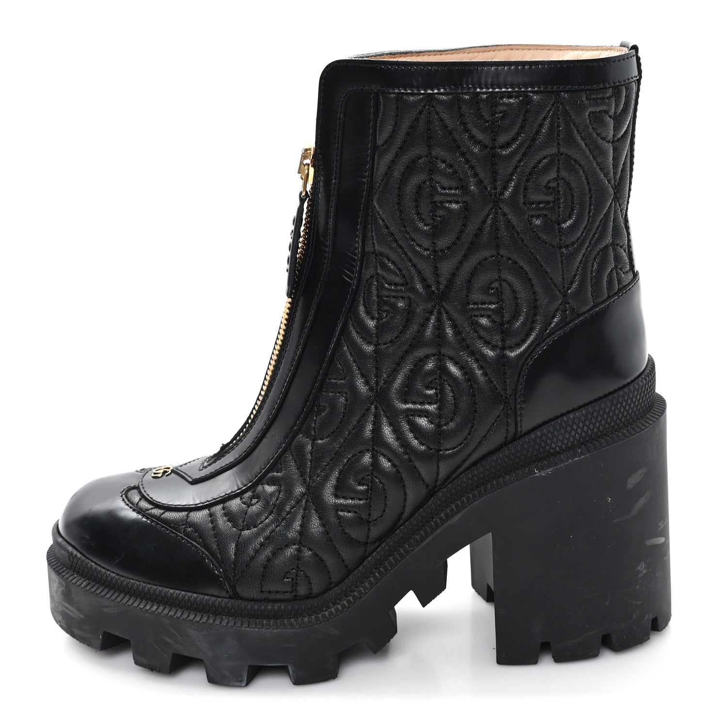Calfskin Nappa Rhombus Quilted Trip Ankle Boots 36 Black