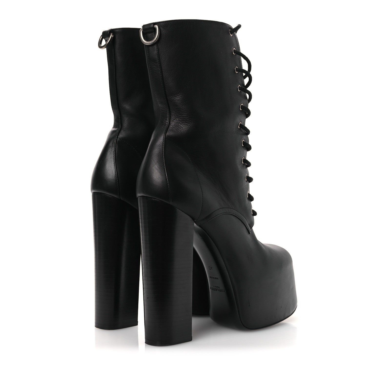 Calfskin Mina Lace Up Platform Boots 40 Black