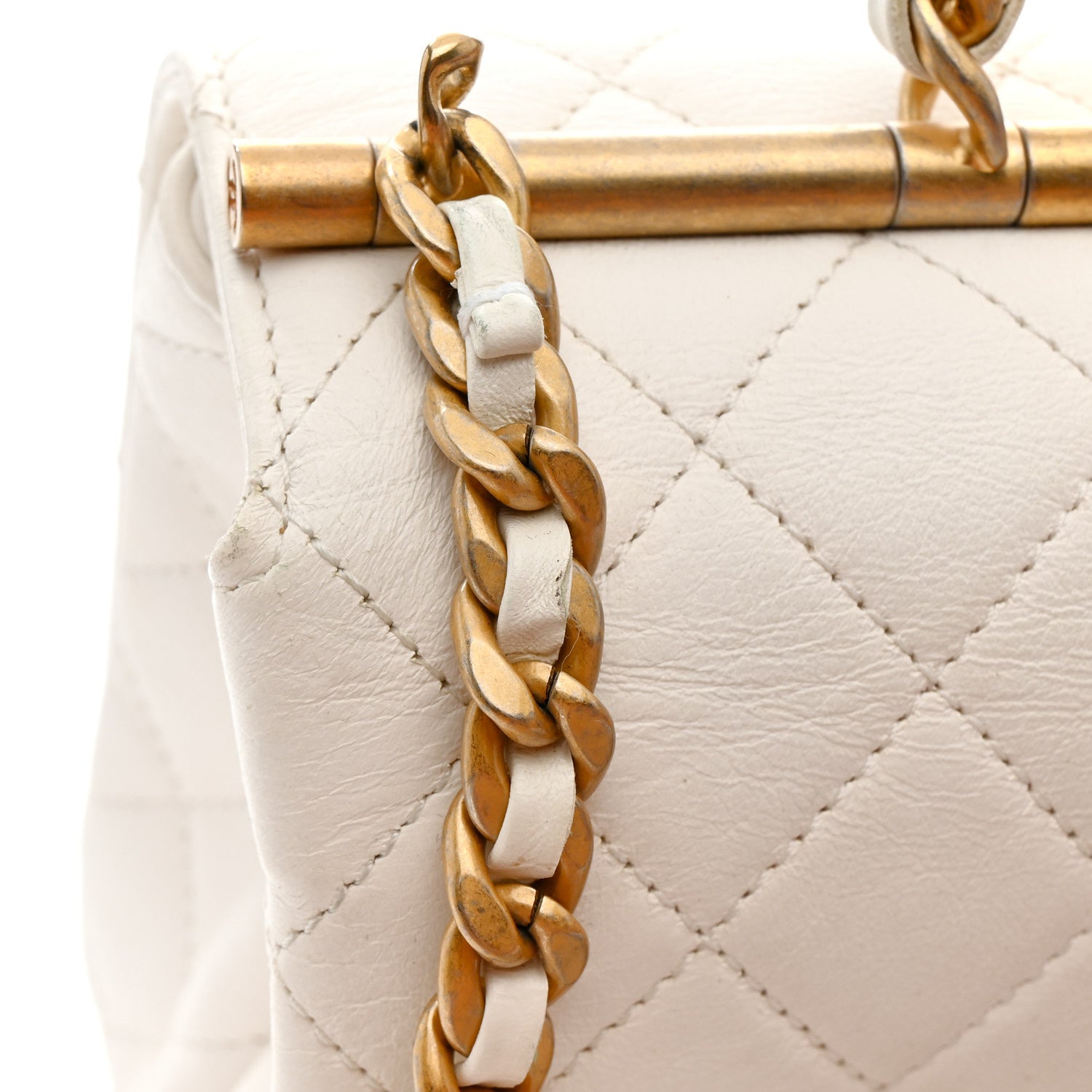 Lambskin Quilted La Parisienne Top Handle Flap White
