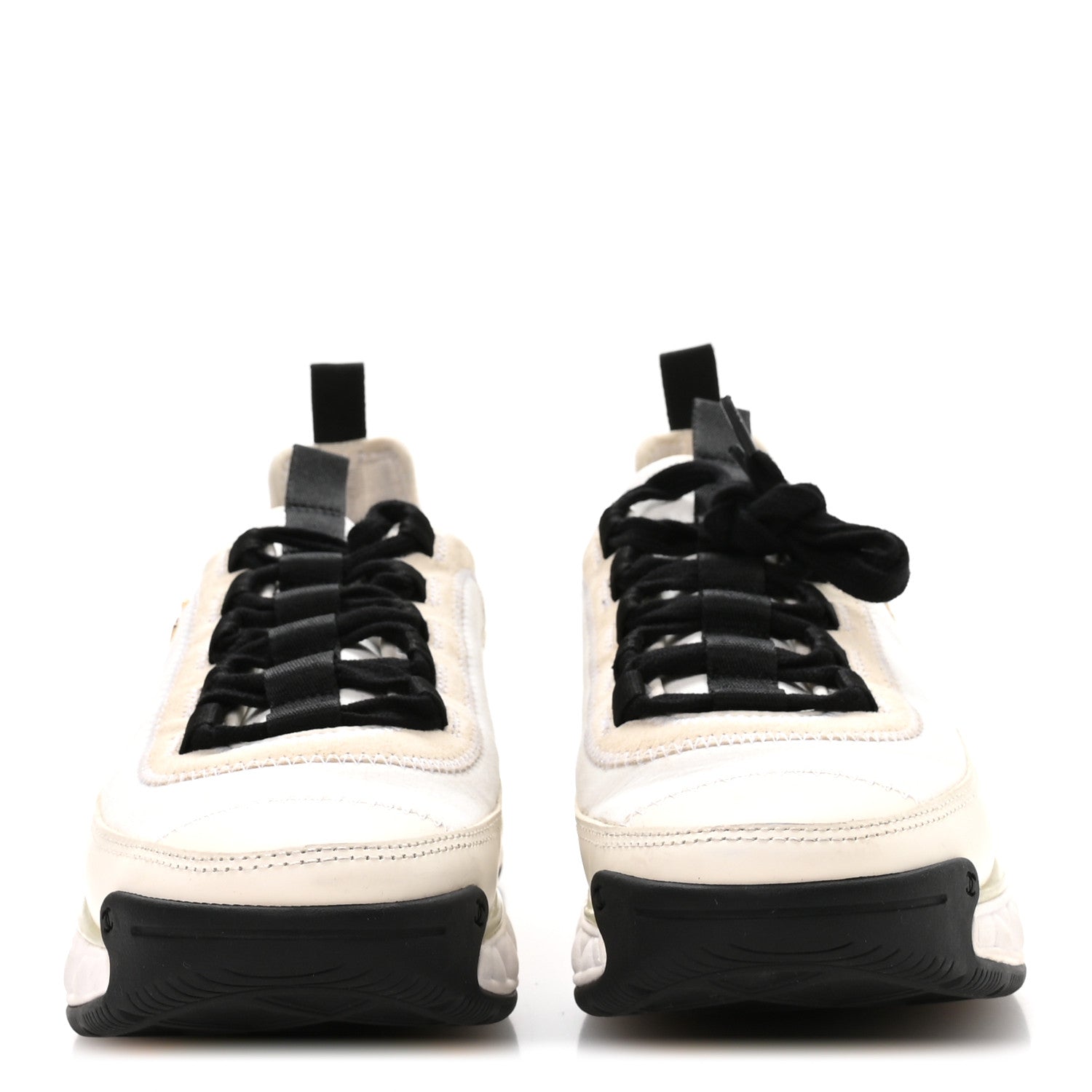 Velvet Calfskin Mixed Fibers CC Sneakers 37 Ivory Black