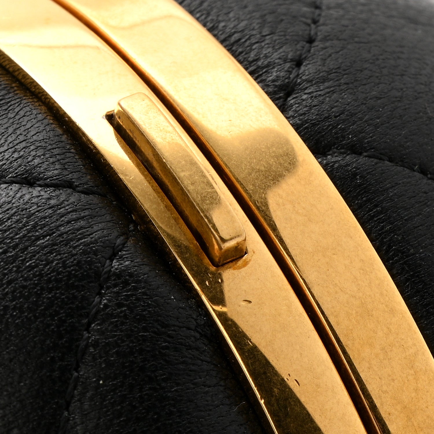 Lambskin Quilted Sphere Minaudiere Chain Clutch Black