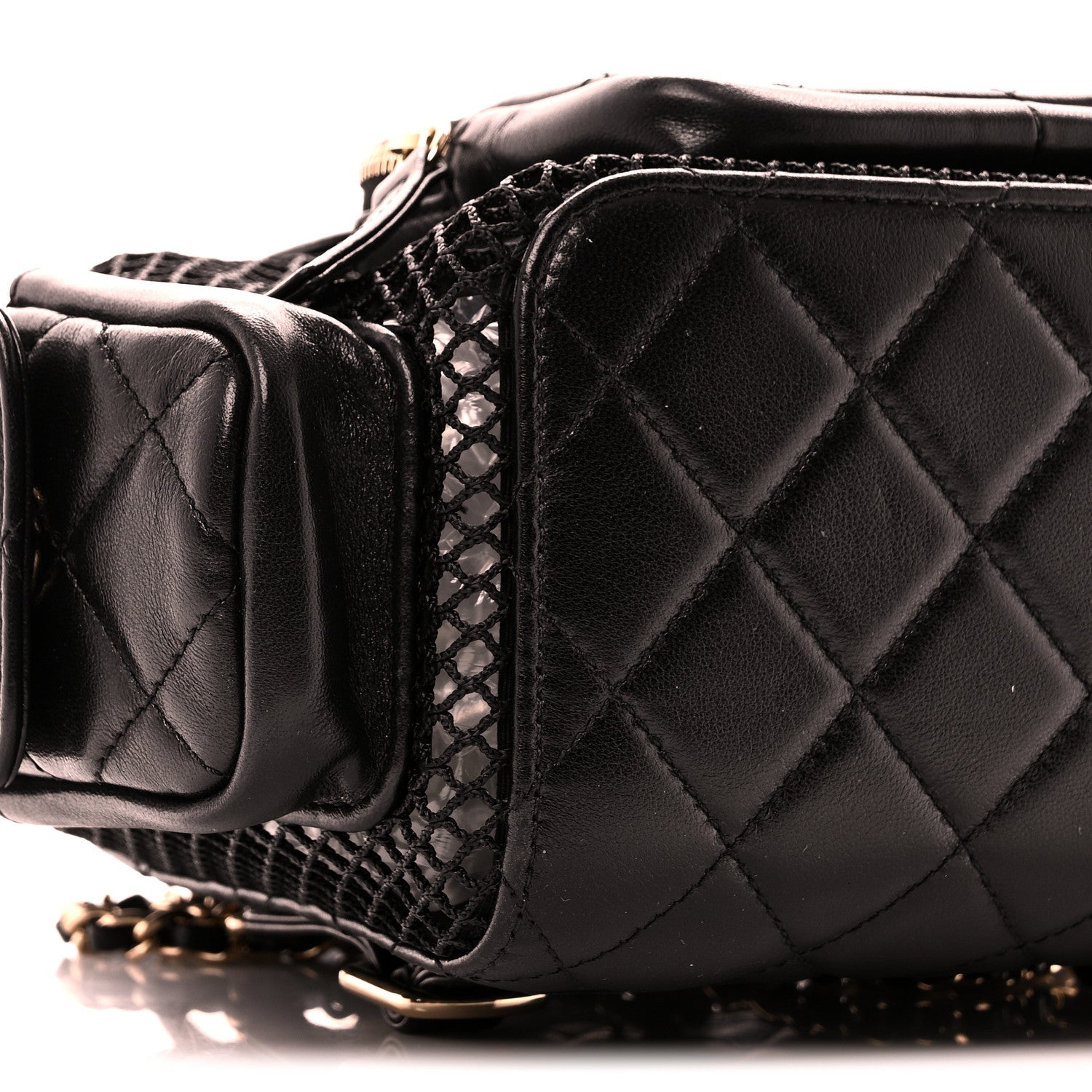 Shiny Lambskin Mesh Quilted Small Cargo Duma Drawstring Backpack Black