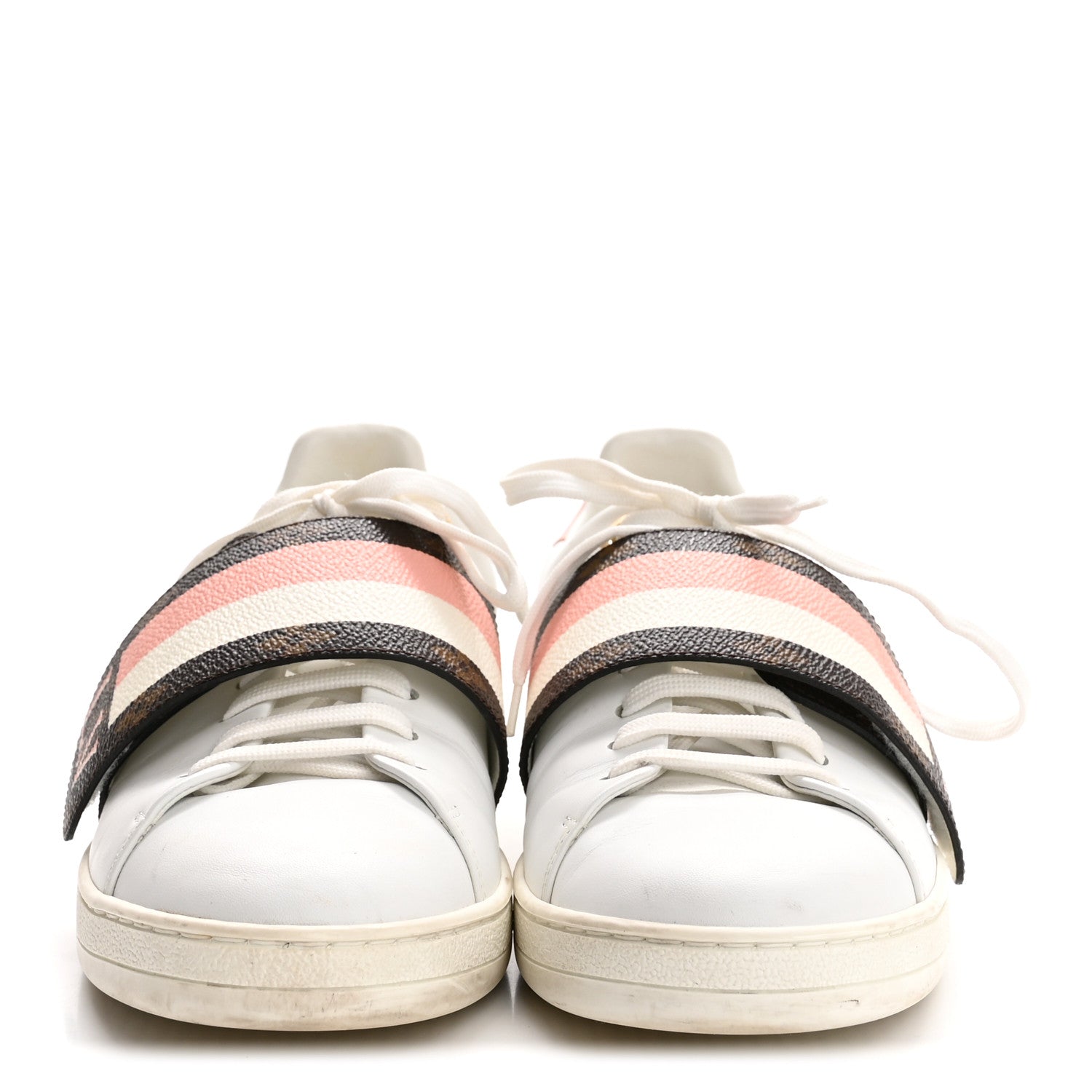 Calfskin Monogram Striped Frontrow Sneakers 38.5 White